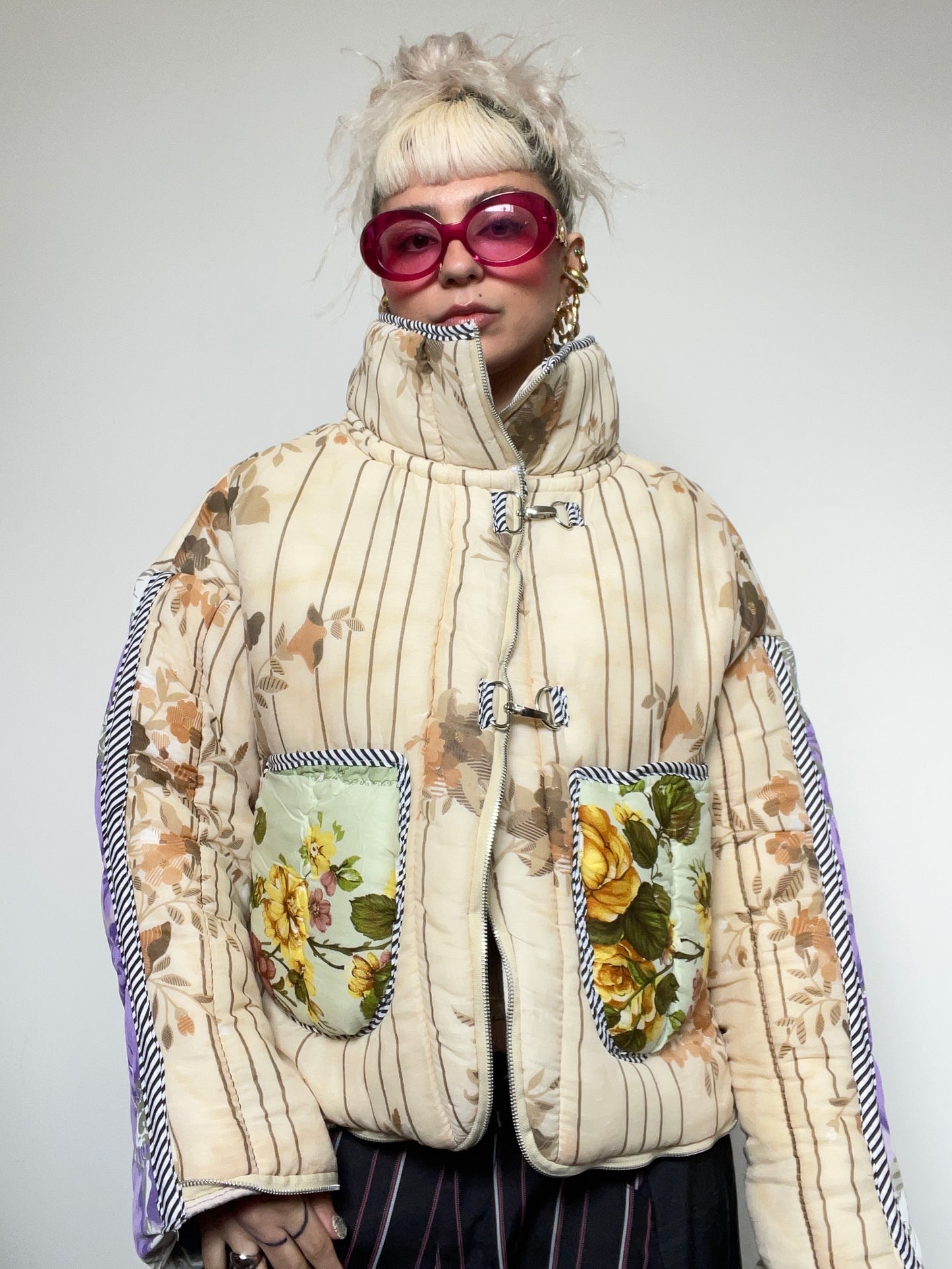 The Puffer Jacket in Beige and Lilac Florals