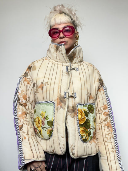 The Puffer Jacket in Beige and Lilac Florals