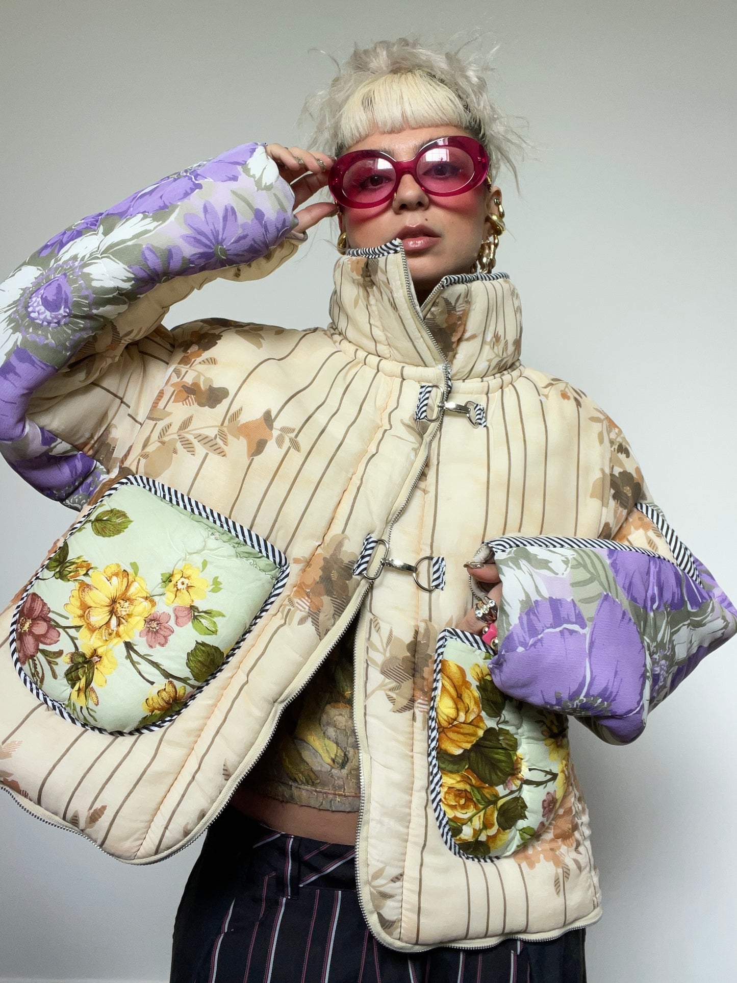 The Puffer Jacket in Beige and Lilac Florals