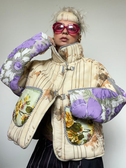 The Puffer Jacket in Beige and Lilac Florals