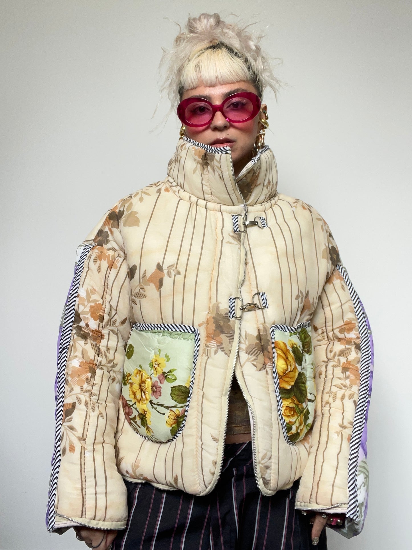 The Puffer Jacket in Beige and Lilac Florals