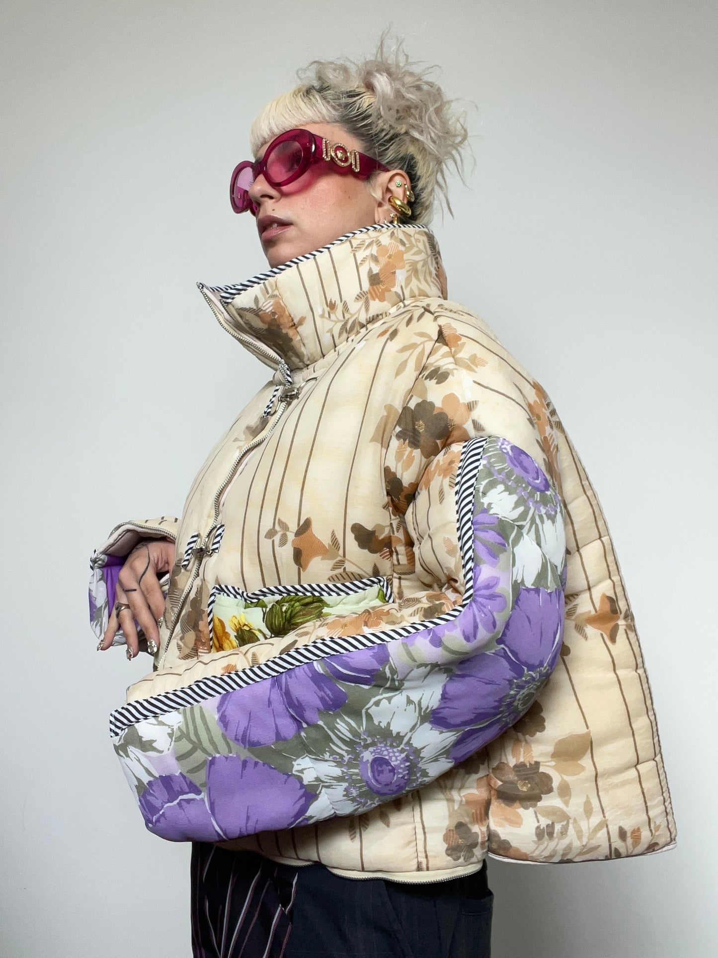 The Puffer Jacket in Beige and Lilac Florals