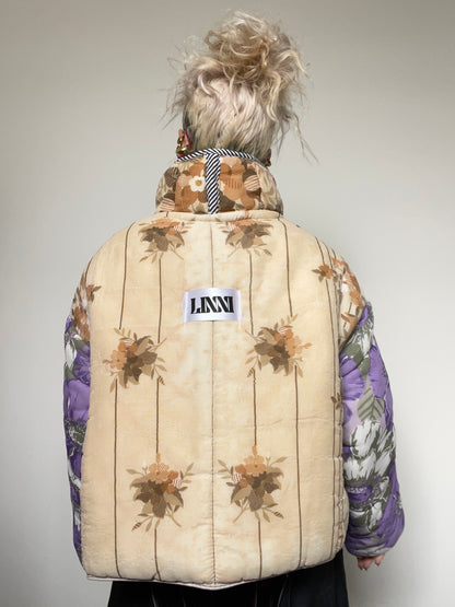 The Puffer Jacket in Beige and Lilac Florals