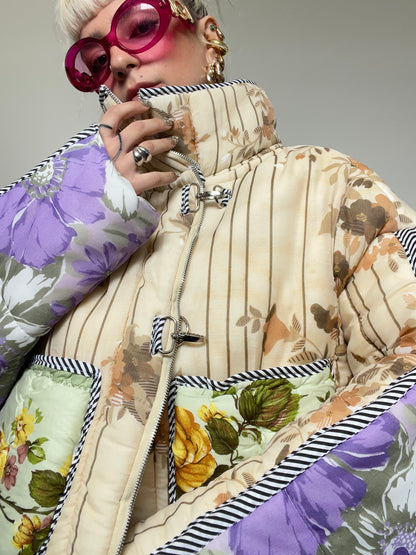 The Puffer Jacket in Beige and Lilac Florals