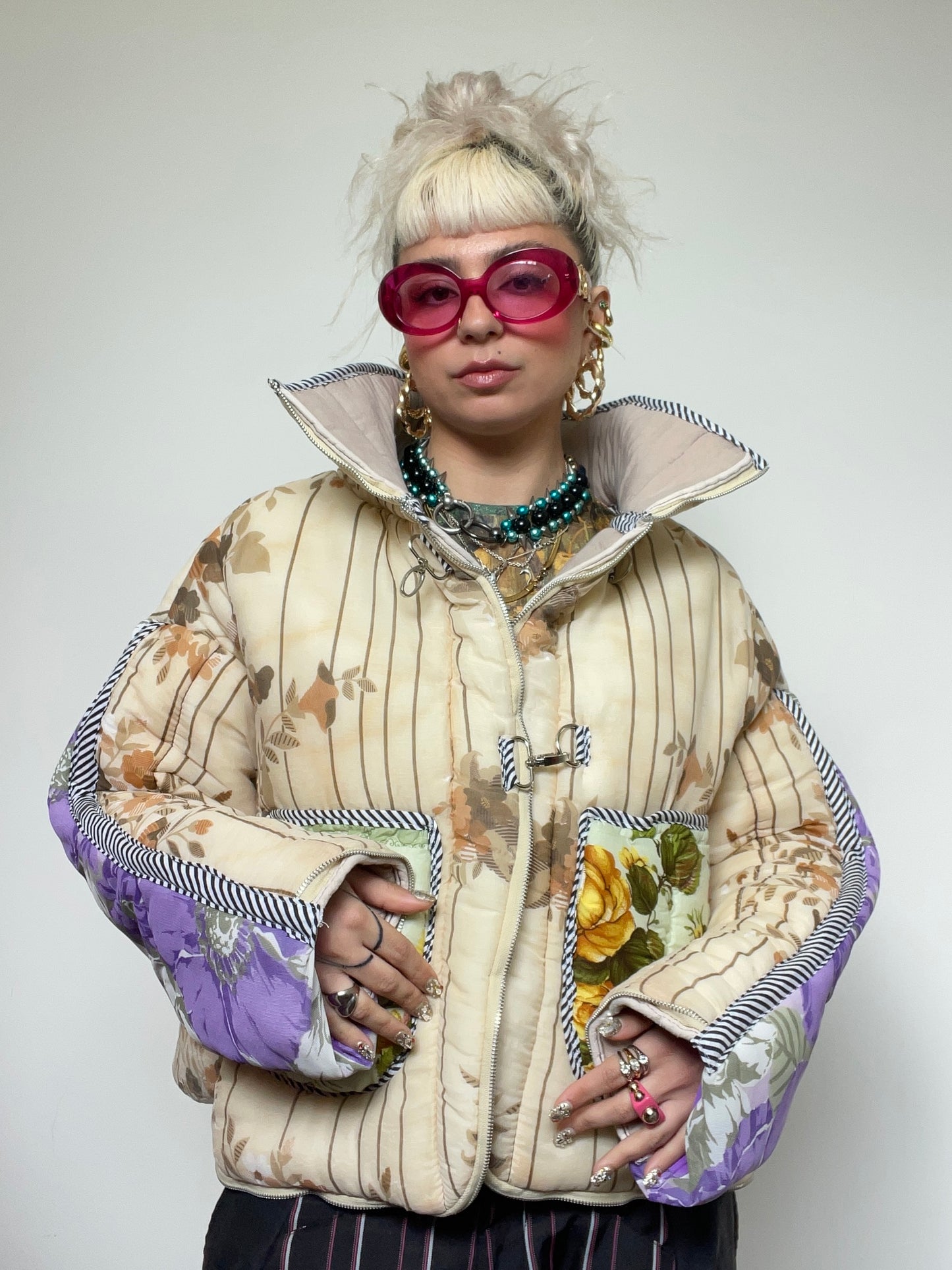 The Puffer Jacket in Beige and Lilac Florals