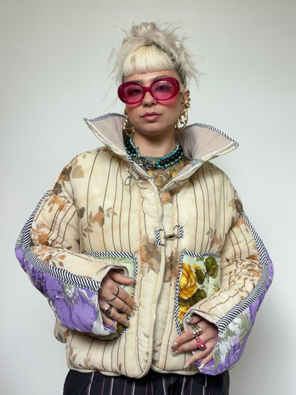 The Puffer Jacket in Beige and Lilac Florals