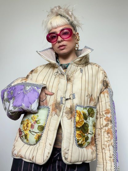 The Puffer Jacket in Beige and Lilac Florals