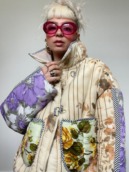 The Puffer Jacket in Beige and Lilac Florals
