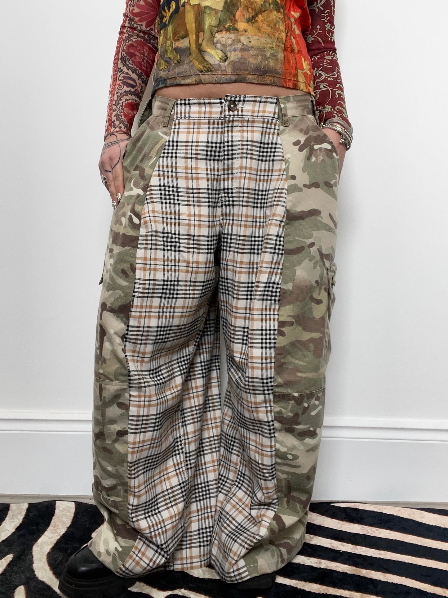 The Two-Tone Trousers in Camouflage and Beige Tartan