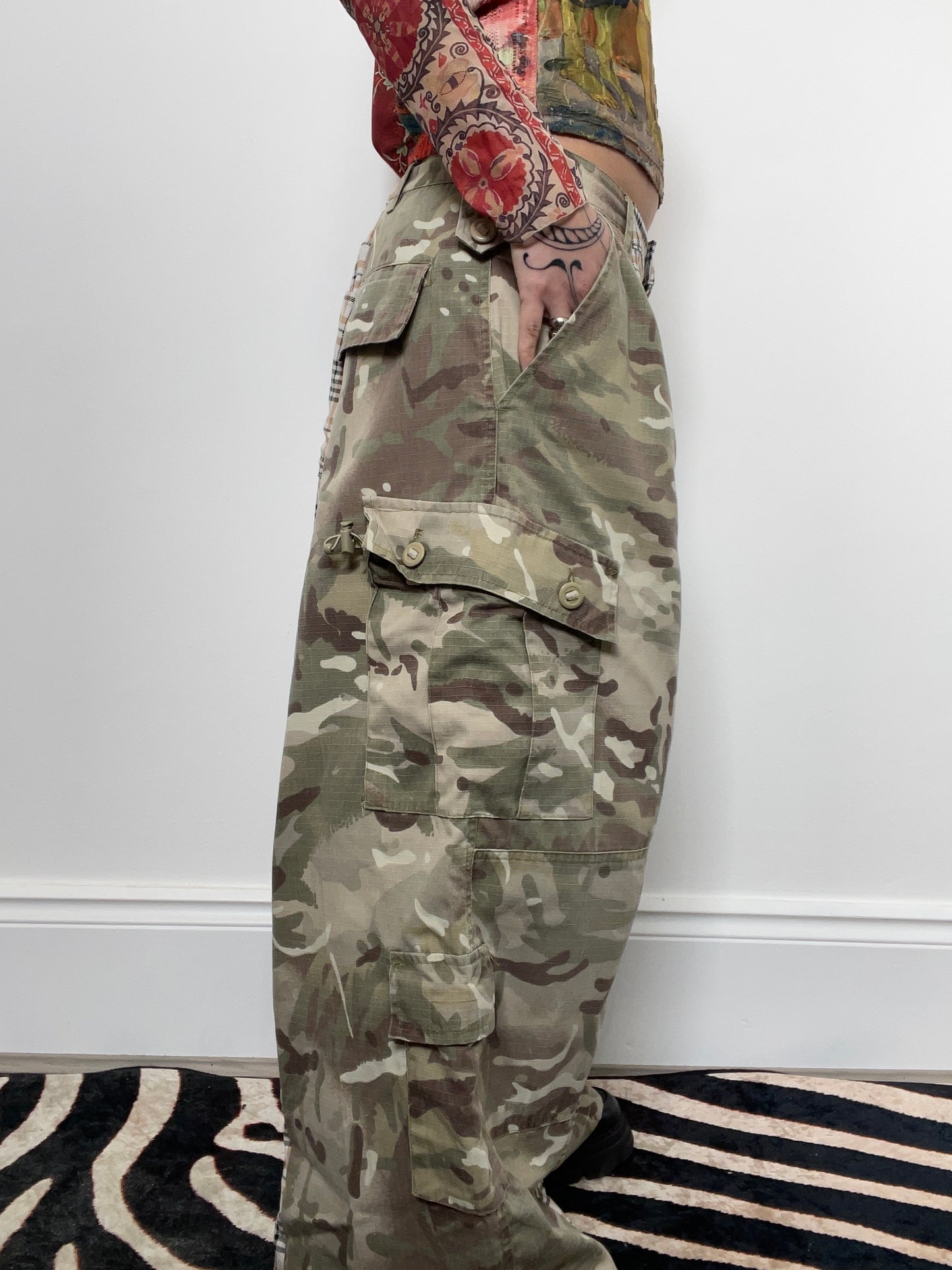 The Two-Tone Trousers in Camouflage and Beige Tartan