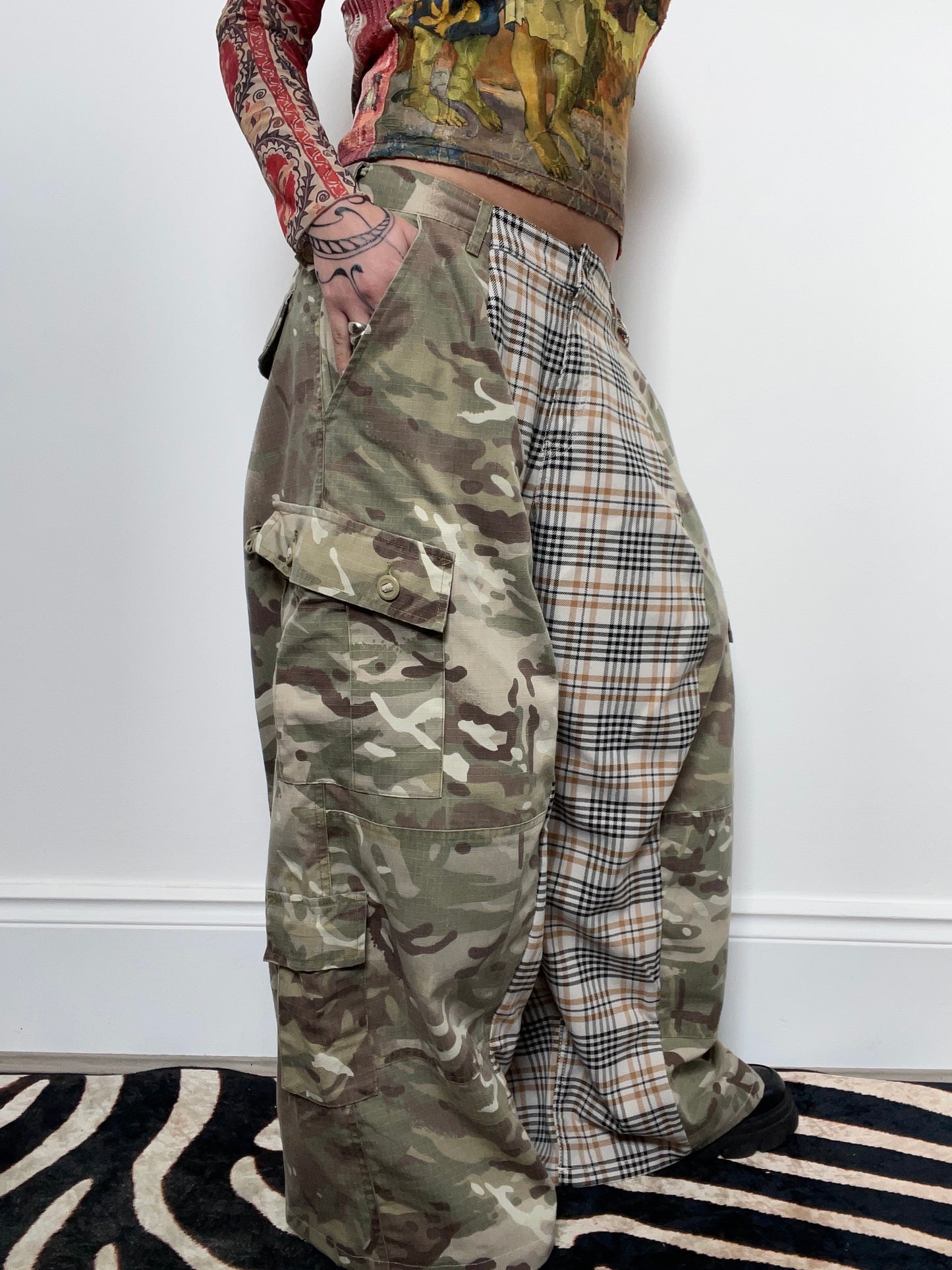 The Two-Tone Trousers in Camouflage and Beige Tartan