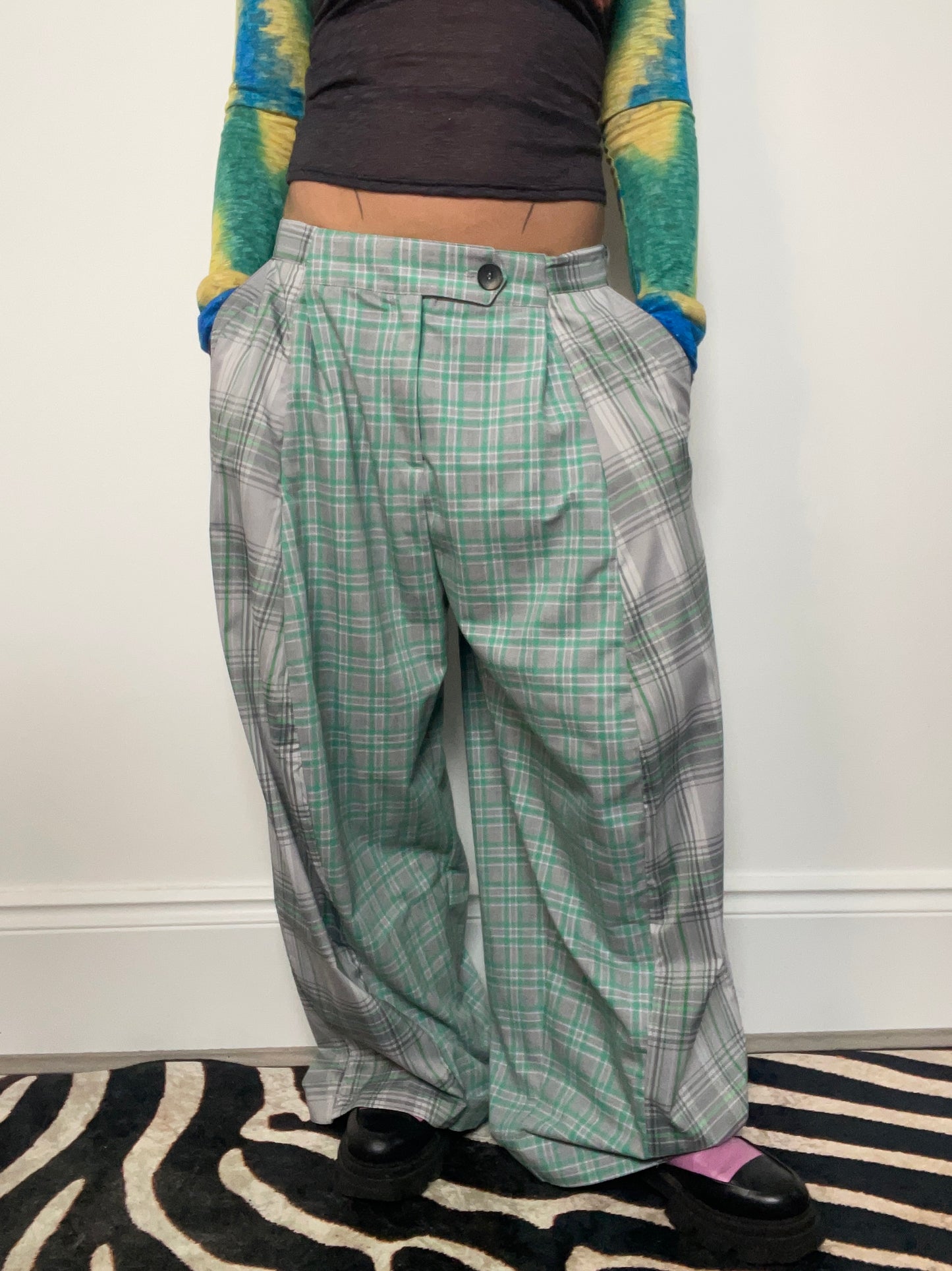 The Two-Tone Trousers in Grey and Mint Tartan