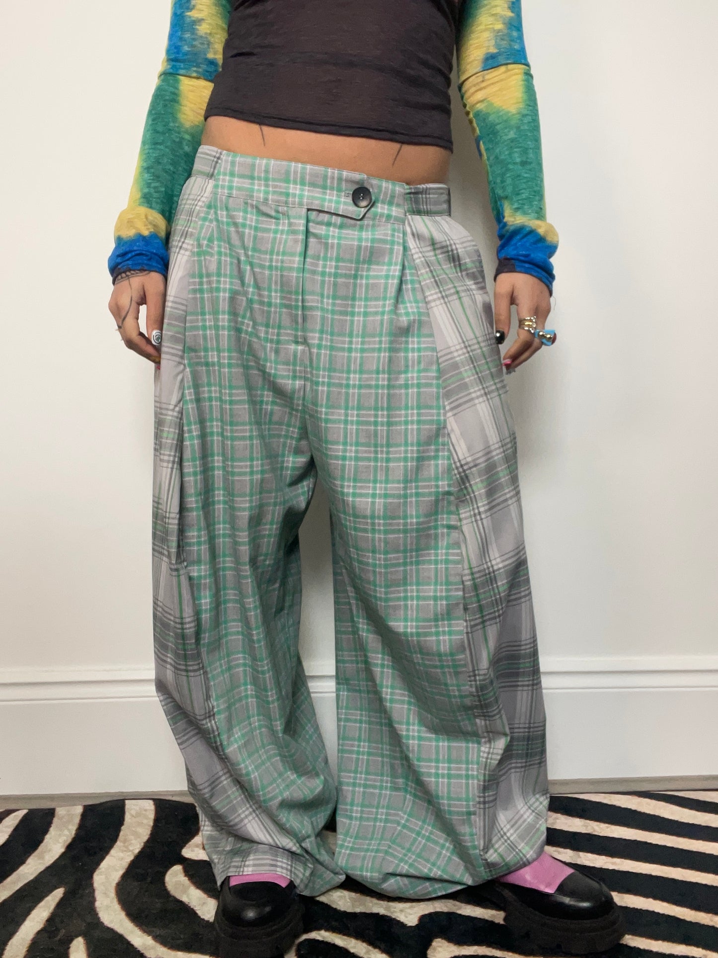 The Two-Tone Trousers in Grey and Mint Tartan